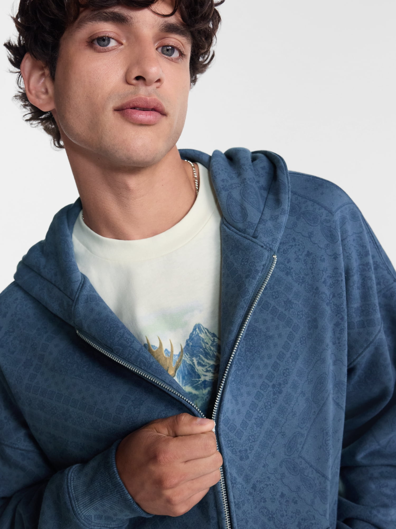 No Boundaries Boxy Oversized Fit Fleece Zip Hoodie Sweatshirt with Long Sleeves, Men's XS-4XLT