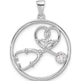 thumbnail image 1 of Sterling Silver Rhod-Plated With Cz Stethoscope And Heartbeat Pendant (Width 21.8) (Length 28.6) - Jbsp, 1 of 5