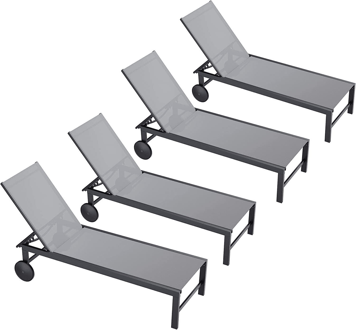 Walsunny 4pcs Patio Outdoor Chaise Lounge Chair with Wheels for Outside Aluminum Adjustable