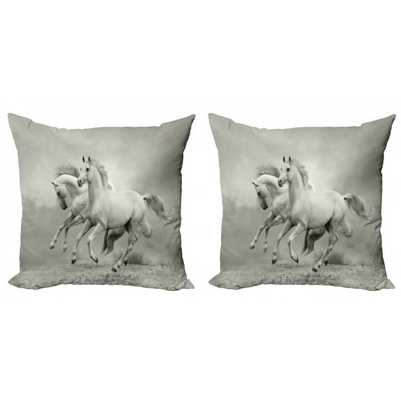 Ambesonne Black White Throw Pillow Cover 2 Pack, Horse Freedom Theme, 24", White and Black