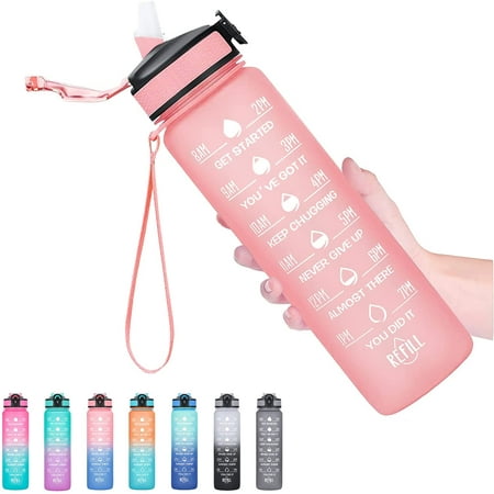 

32 oz Water Bottles with Times to Drink and Straw Motivational Water Bottle with Time Marker Leakproof & BPA Free Drinking Sports Water Bottle for Fitness Gym & Outdoor
