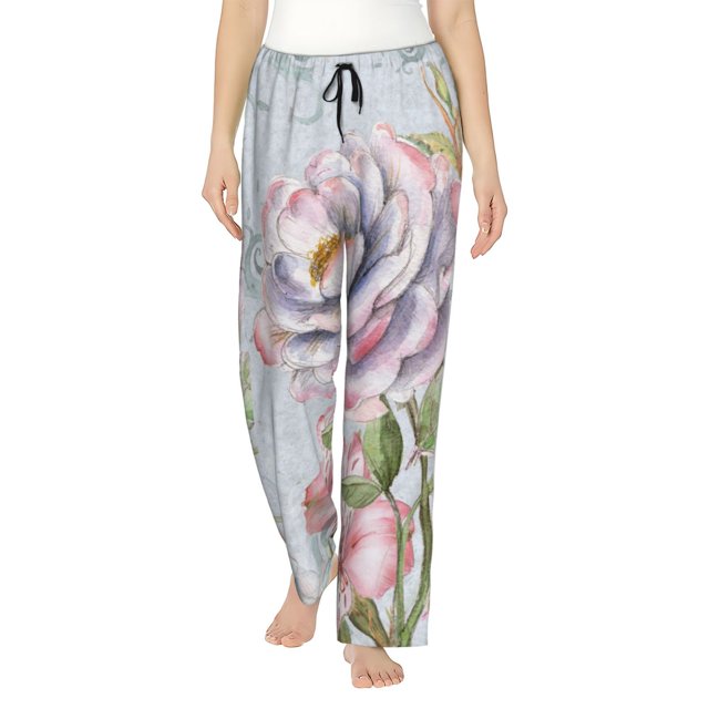 Balery Vintage Rose Pantalones de pijama para mujer, pijamas ultraligeros, pantalones de estar por casa-3X-Large