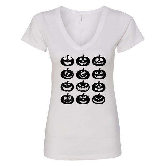 Inktastic Halloween Pumpkin Faces in Black Women's V-Neck T-Shirt