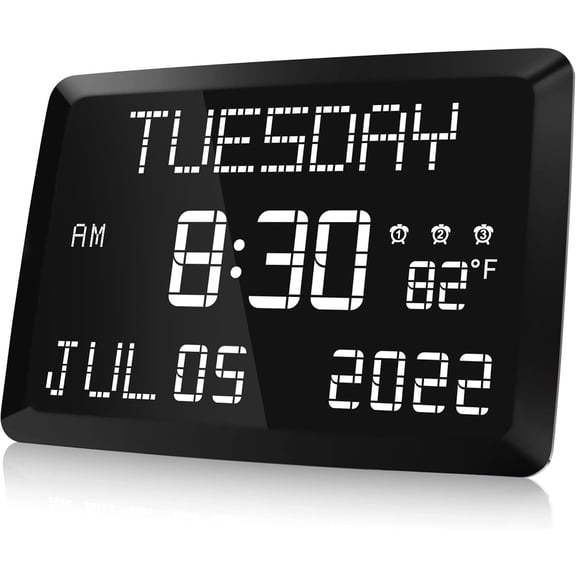Digital Clock, 11.5" Large Display Calendar Clock with Day and Date, Indoor Temperature, Adjustable Brightness, Snooze,12/24H, DST for Home, Office, Elderly