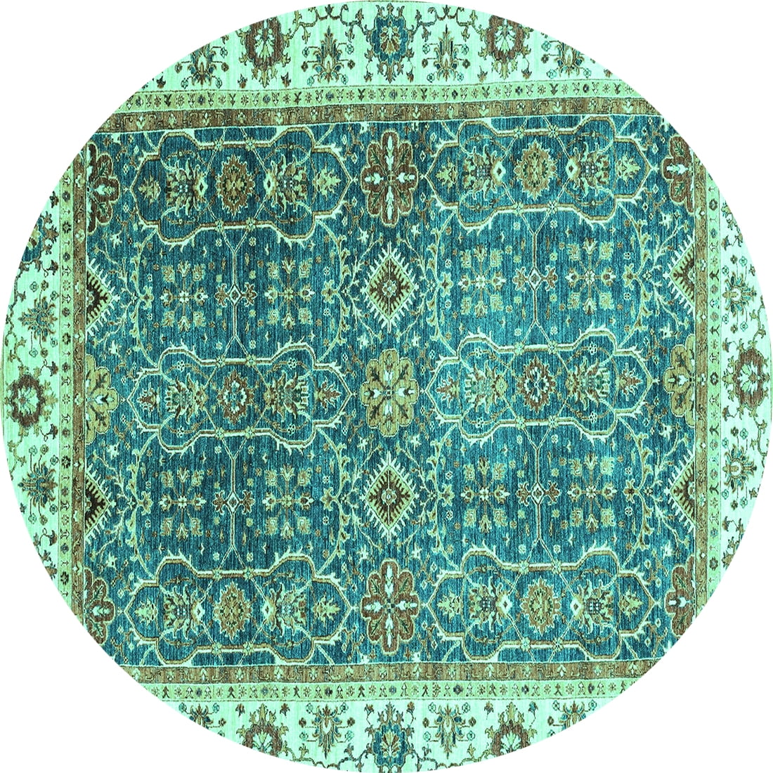 Ahgly Company Machine Washable Indoor Round Abstract Turquoise Blue ...