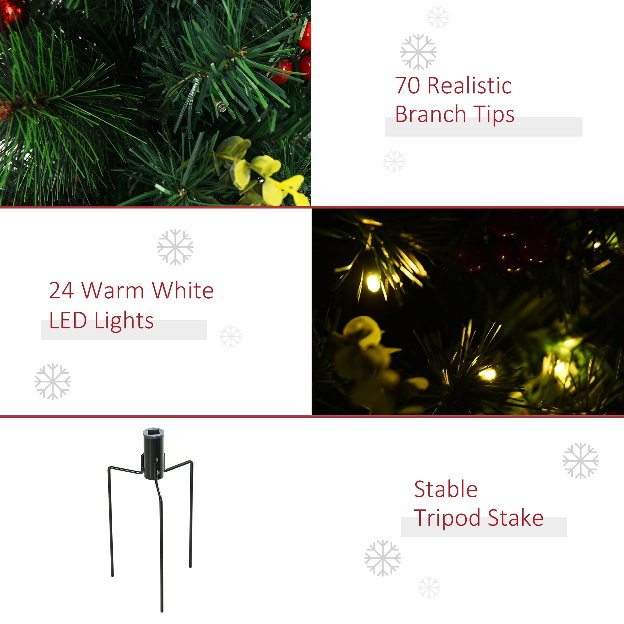 Astoutdoor Artificial Christmas Tree Set, 22.5 in Pine Trees with Warm White Lights, 2-Pack