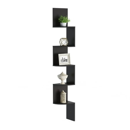 Floating Corner Shelf- 5 Tier Wall Shelves with Hidden Brackets to Display Decor, Books, Photos, More- Hardware Included by Lavish Home