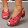 thumbnail image 5 of Red Heeled Sandals For Womens Slip On Casual One Strap Design With Hollow Out Details And Thick Sole For Summer Outdoor Activities Size 38, 5 of 9