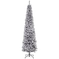 thumbnail image 1 of 7.5ft Black Flocked Pencil Christmas Tree with Realistic Tips | Slim Holiday Decor for Living Room & Entryway | Metal Stand Included, 1 of 7