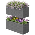 thumbnail image 2 of Outsunny Railing Planter Box (2 Pack, 20 Inch), Hanging Flower Pots with Hooks, Drainage Holes for Fence, Balcony, Garden, Patio, Rattan Look, Gray, 2 of 9