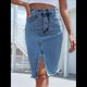 thumbnail image 5 of Falda Vaquera Midi Ajustada con Cintura Alta, Abertura Frontal y Dobladillo Sin Rematar para Mujer Azul Medio M, 5 of 9