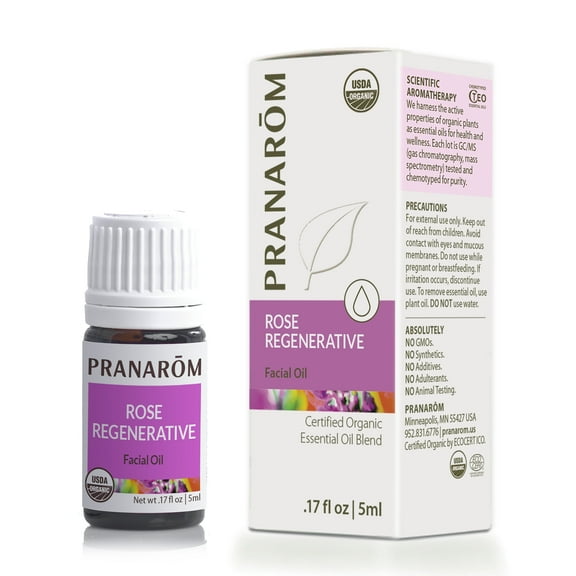 Pranarom - Rose Regenerative Facial Essential Oil Blend (5ml) - Lavender, Rosehip Seed, Frankincense, and Lemon - 100% Pure Essential Oil for Skincare | USDA and ECOCERT Certified Organic