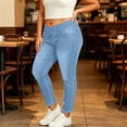 thumbnail image 5 of Plus Size Skinny Jeans for Women Crossover Elastic Stretch Waist Skinny Full Length Denim Pants with Pockets High Waisted Stretchy Denim Pants, 5 of 6