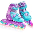 thumbnail image 1 of LOCAVUN Patines en línea ajustables con luz para niños, mejor protección, patines de fitness duros para niñas y niños (púrpura, mediano - (US 13C-3Y)), 1 of 5