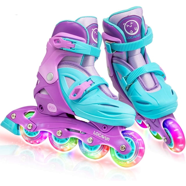 LOCAVUN Patines en línea ajustables con luz para niños, mejor protección, patines de fitness duros para niñas y niños (púrpura, mediano - (US 13C-3Y))