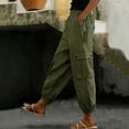 thumbnail image 2 of GUACER Women's Cargo Pants Elastic Waist Linen Jogger Trousers Multi Pocket Relaxed Fit Casual Streetwear, 2 of 7