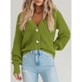 thumbnail image 4 of Women's Chunky Knit Open Front Sweater Long Sleeve Button Loose Short Cardigan Outerwear Coats, 4 of 16