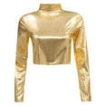 thumbnail image 3 of DuoJiaJ Womens Metallic Long Sleeve Tops Shiny Stretch Long Sleeve Neck Clubwear Slim Fit Metallic Blouses Womenâs Summer Tops Gold L, 3 of 3