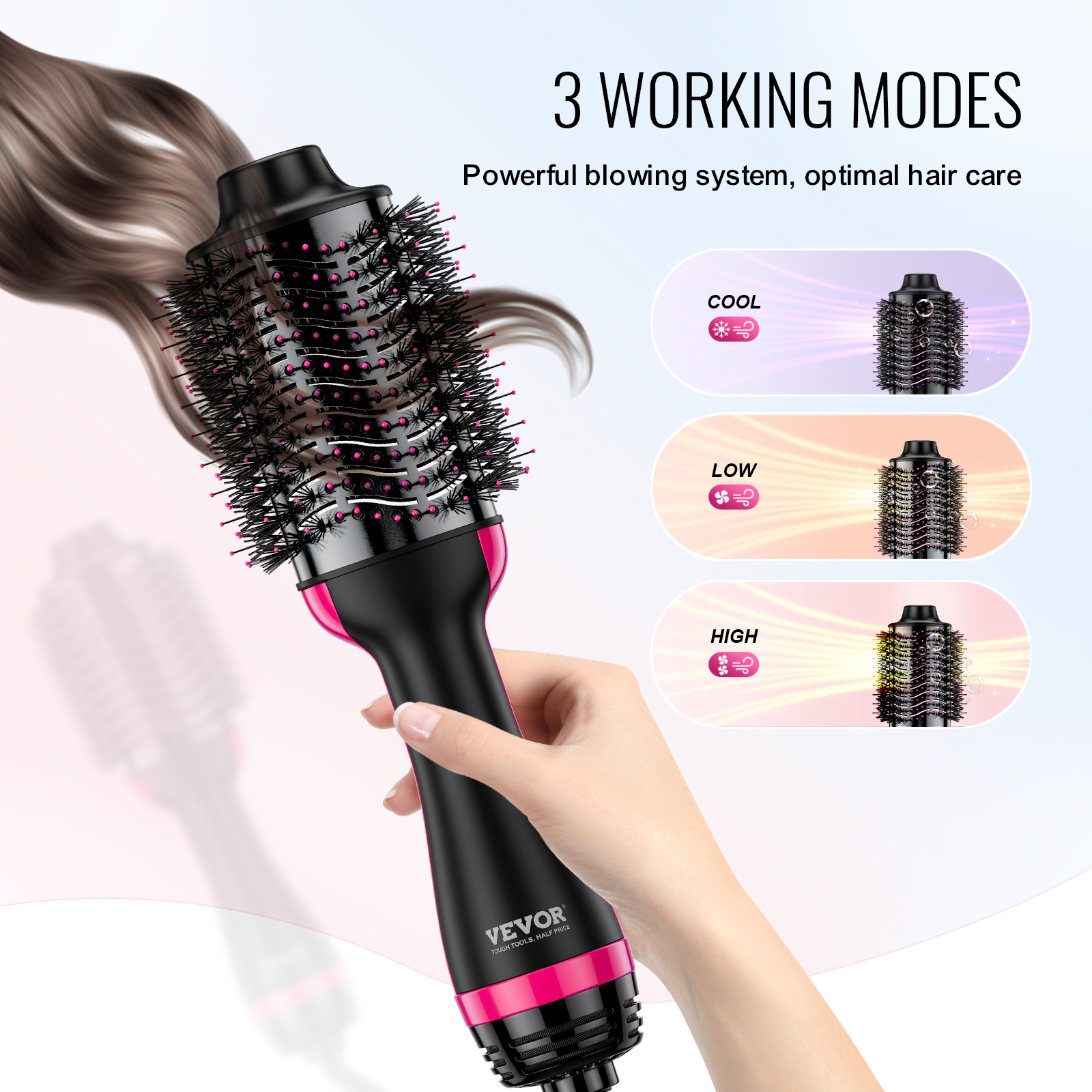 VEVOR Hair Blow Dryer Brush,4 in 1 Ionic Hair Styler and Volumizer with Electroplated Titanium & 2.95" Ceramic Coating Oval Barrel,Dual Voltage 110V/240V Hot Air Styling Brush for Salon Home Travel