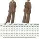 thumbnail image 2 of Camisa Conjuntos de pantalones de pierna ancha Camisa de solapa de lino de algodón de manga larga Pantalones Moda Sólido Ygjytge Marrón T XXL para Mujer, 2 of 6