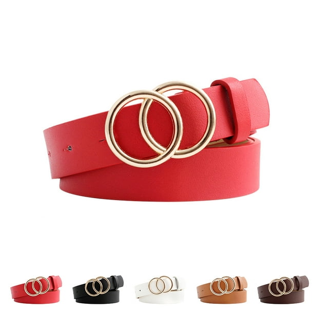 New Design High Quality Leather Belt Double Ring Circle Buckle