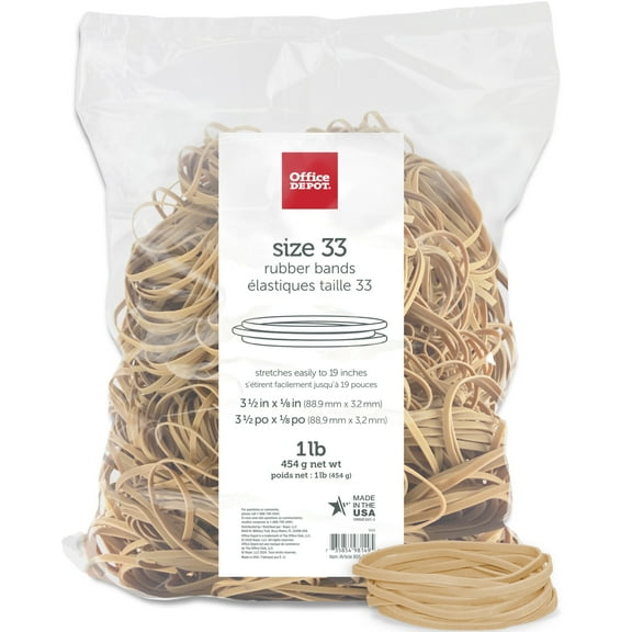 Office Depot Rubber Bands, #33, 3 1/2in. x 1/8in., 1 Lb. Bag, 2433408