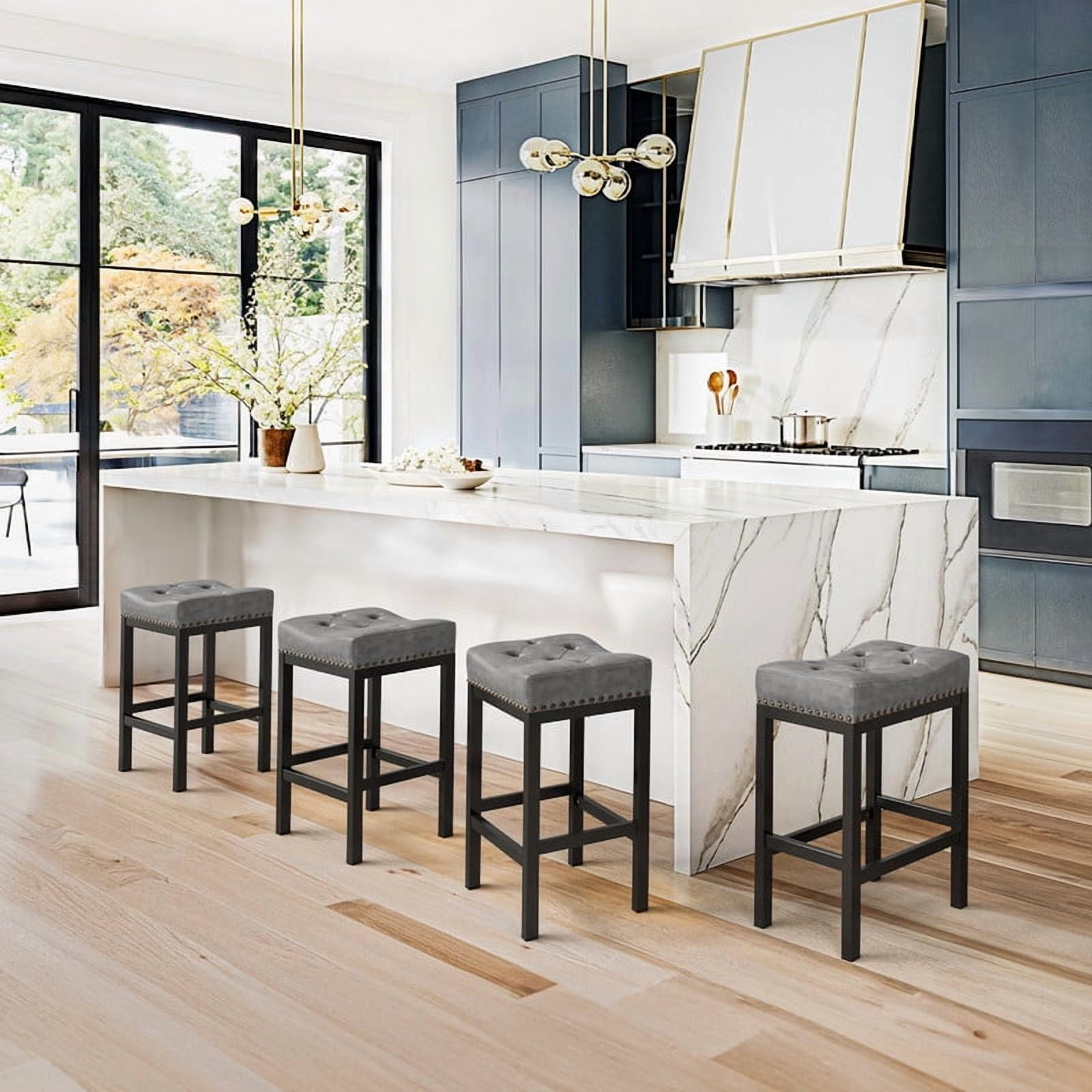 Dycanpo 24” Saddle Bar Stools Set of 4 with Modern Metal Legs, for Home Kitchen, Dark Gray