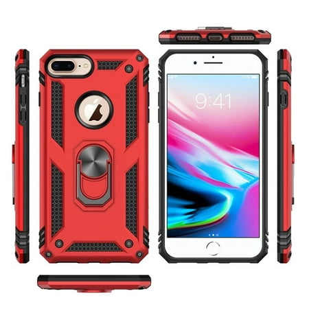 For Apple Iphone 8 Plus7 Plus Ring Magnetic Kickstand Hybrid Case Cover - Red