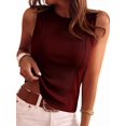 thumbnail image 2 of Women's Solid Ribbed Crew Neck Slimming Sleeveless Crop Tank Top Basic Daily Layering Vest Wine Red XL, 2 of 10