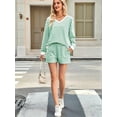 thumbnail image 2 of Women'S Striped Sets 2 Piece Outfits Long Sleeve Sweatshirt and Shorts Set Green XL, 2 of 8