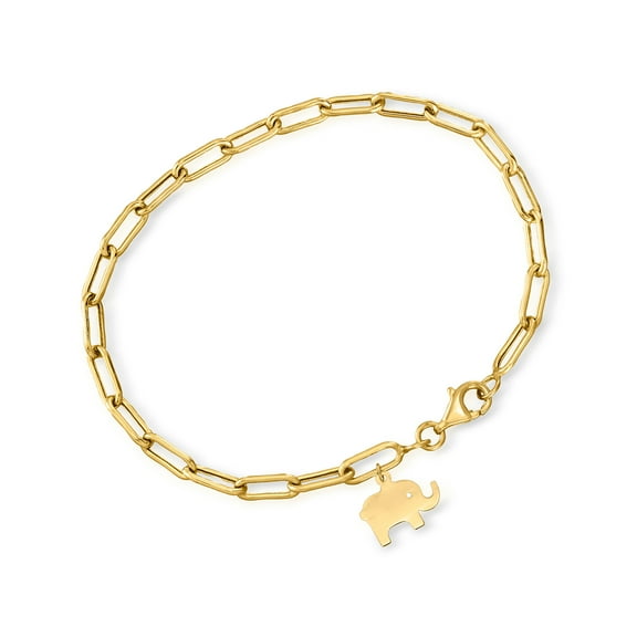 Ross-Simons 10kt Yellow Gold Elephant Charm Paper Clip Link Bracelet, Women's, Adult