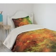 thumbnail image 2 of Ambesonne Nebula Quilted Coverlet 2 Pcs, Cosmos Space Planet, Twin Size, Orange Green, 2 of 5