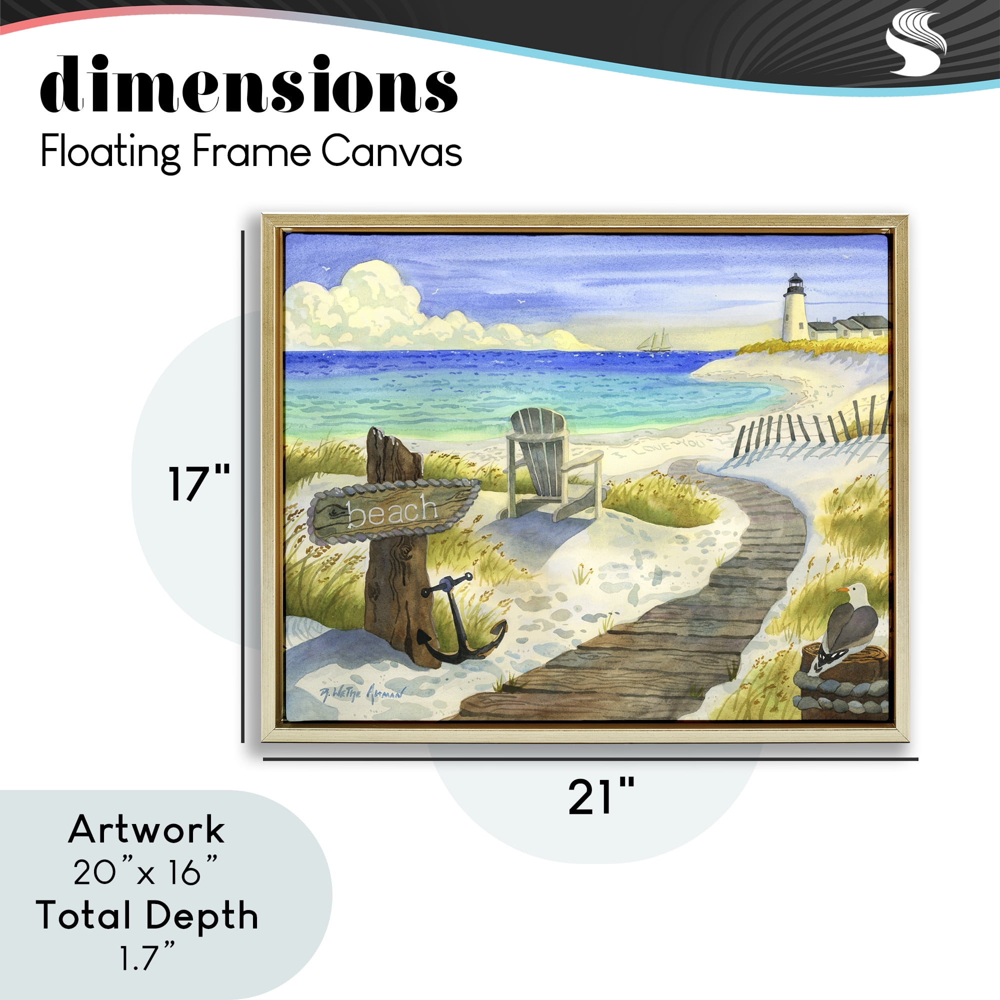 Stupell Industries Boardwalk To The Lighthouse Gold Framed Floater Canvas Wall Art, design by Robin Altman