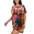 thumbnail image 2 of Bixox Women's Oil Paintings of Elephants Printed Pajama Set 2 Piece Lounge Set Top and Shorts Soft Pajamas, Shorts with Pockets, 2 of 7
