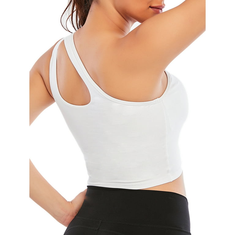 Women's One Shoulder Sports Bra Removable Pads One Strap Sleeveless Crop  Top Wirefree Sexy Cute Medium Support