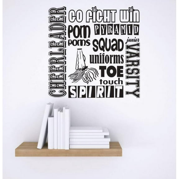 Home Wall Decals Cheerleader Go Fight Win Pom Poms Squad Stylish Bedroom Stickers DIY Removable Originality Stickers - Size: 13 In x 13 In