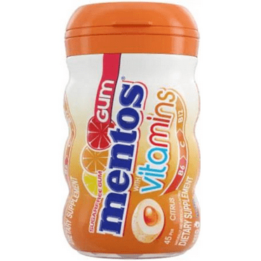 Mentos VITAMINS CITRUS Sugar-Free Chewing Gum with Xylitol 45 Piece Bottle 3.18 Oz., (Pack Of 1)