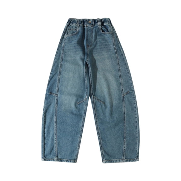CPNG Girls Barrel Jeans Solid Color Elastic High Waisted Wide Leg Baggy Denim Pants Trendy Loose Casual Streetwear Denim Trousers