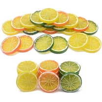 GIXUSIL 30Pcs Simulation Lemon Slices,Realistic Lemon Slices Plastic Lifelike Fake Fruit Model Artificial Lemon Props for Party Kitchen Wedding Decoration Photography Props, Orange, Green and Yellow