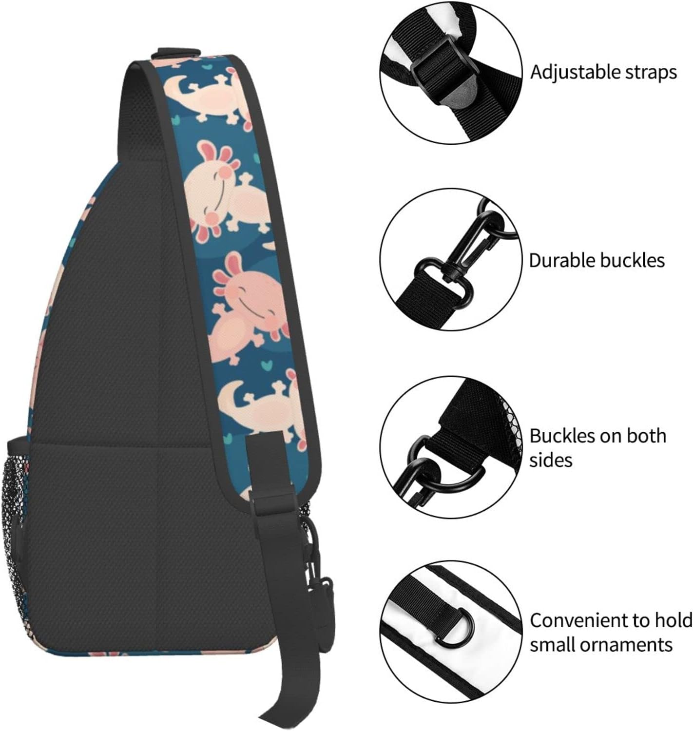 Cute Axolotl Kawaii Pattern Sling Bag Crossbody Hiking Travel Chest Bags Backpack Shoulder Daypack for Women Men