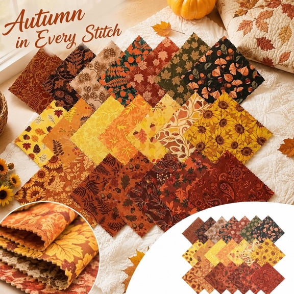 42Pcs Fall Precut Quilt Fabric Squares,Soft Cotton Patchwork Fabric,Autumn Maple Leaf Floral Print Fabric Bundle for Thanksgiving DIY Craft Sewing Projects
