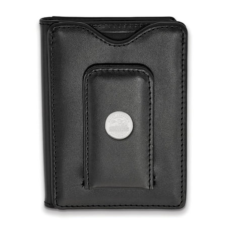 Solid 925 Sterling Silver Saint Joseph's University Black Leather Money Clip Wallet