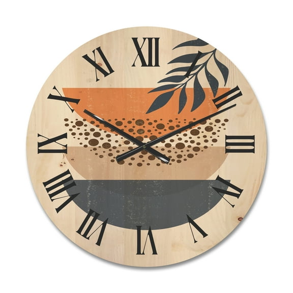 Designart 'Abstract Geometrical Moon and Sun With Leaf IV' Modern Wood Wall Clock