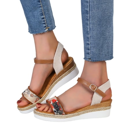 

UKAP Women s Wedge Sandals Beach Platform Sandal Summer Wedges Lightweight Dress Shoe Women Shoes Ankle Strap Comfort Brown 8