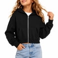 thumbnail image 2 of Girls Zip Up Hoodies Cropped Sweatshirt Lightweight Hooded Fall Jacket Teen Girl Back to School 2026 Black 140, 2 of 5