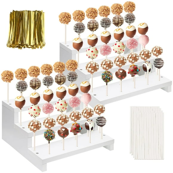 Expositor Cake Pop KhayRovies de 3 niveles, madera blanca, 33 agujeros
