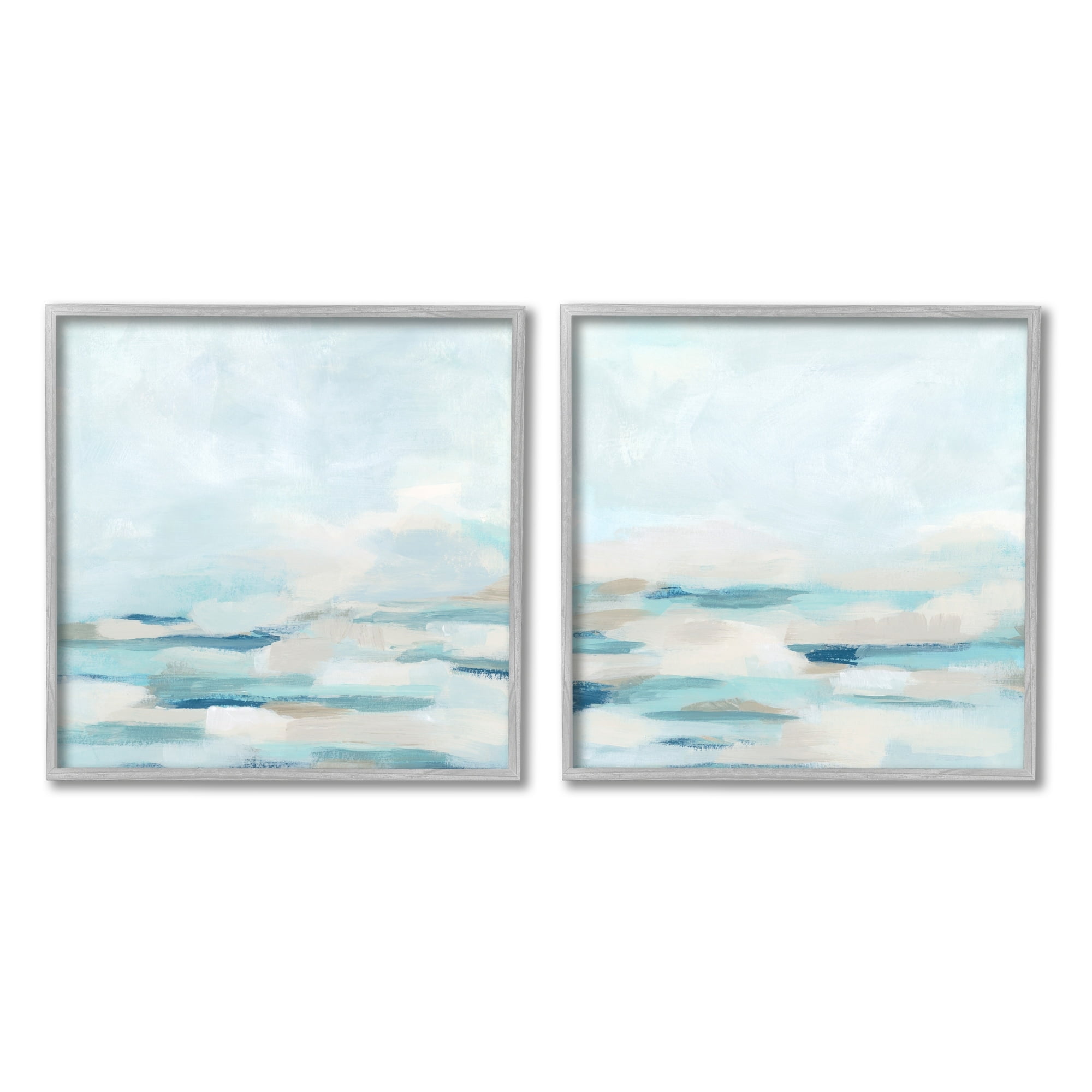 Stupell Industries Abstract Ocean Waves Scenic Landscape Cloudy Sky Painting Gray Framed Art Print Wall Art, Set of 2, Design by June Erica Vess