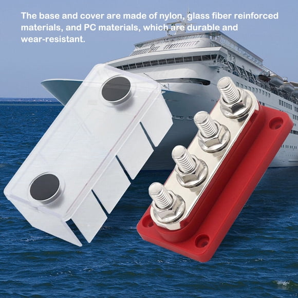 Power Distribution Block Bus Bar Professional Power Distribution Block Terminal Blocks with Cover Portable Terminal Car Boat High Current Wiring Stud Red