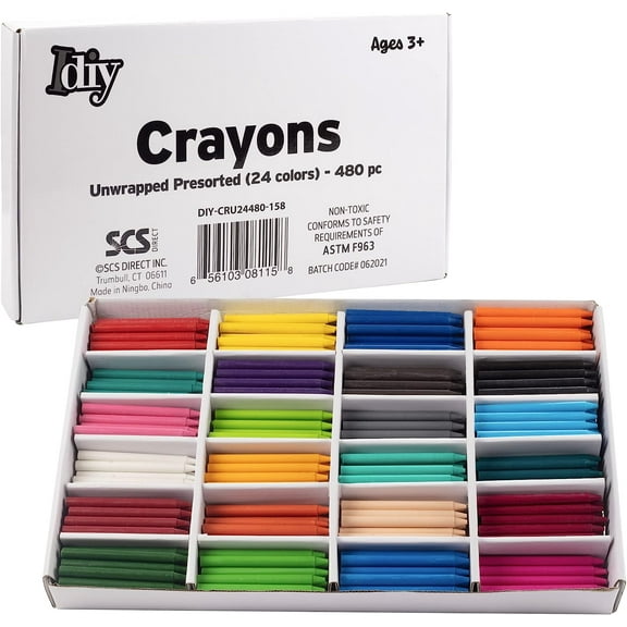 IDIY Unwrapped Bulk Wax Crayons (Pre-Sorted 480 ct, 24 colors, 20 each)-No Paper, ASTMSafety Tested, For Kids, Teachers, Art Classrooms, School Supplies, Melting Drawing Craft Projects, Gift