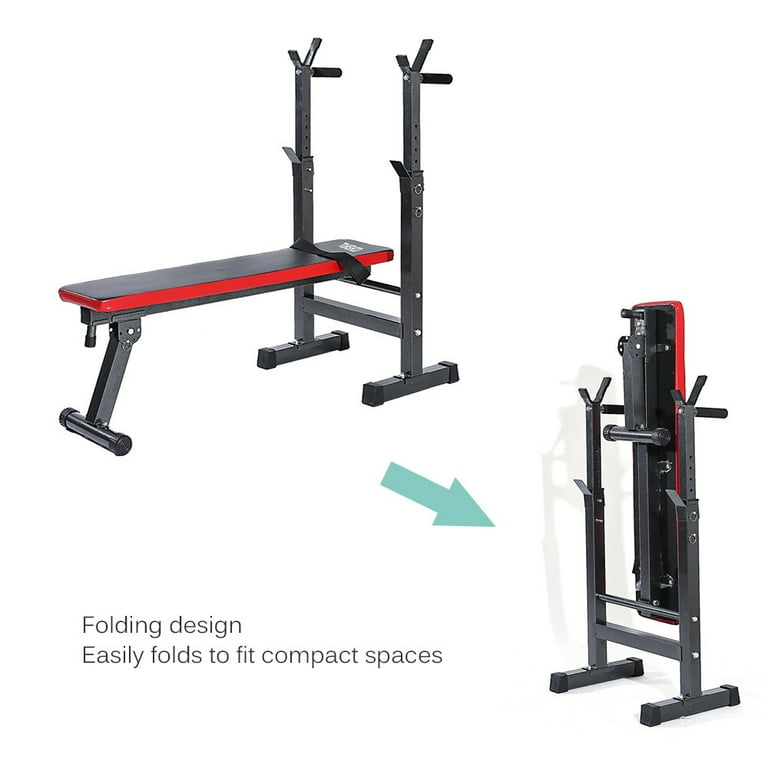 TOMSHOO Folding Weight Bench Adjustable Squat Rack Workout